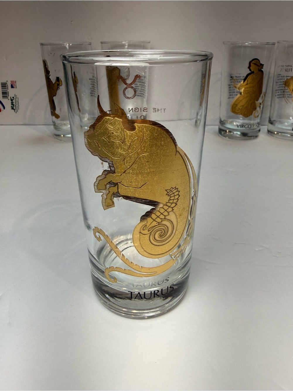 Vintage MCM Hocking 22K Gold Zodiac Highball Glass Tumblers Set of 5 - Picture 6 of 12